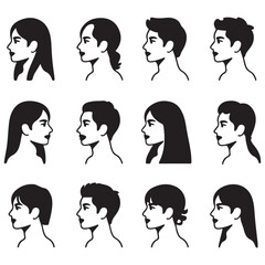 Vector Black silhouettes visages set. with white background