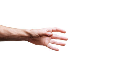 a man's hand reaching out on a white background, png
