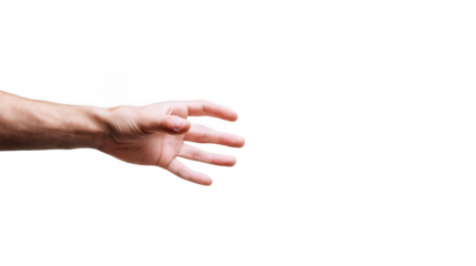 a man's hand reaching out on a white background, png
