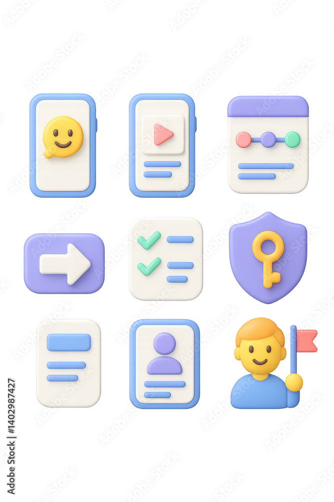 Poster colorful 3d onboarding icons set: engaging visuals for modern ui design