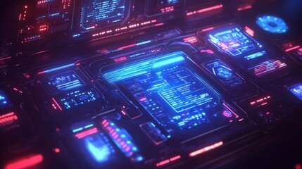 Obraz premium Futuristic Interface: Neon Glow, Digital Dashboard, Sci-Fi Technology