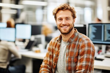 Obraz premium Smiling Male Professional in Modern Office
