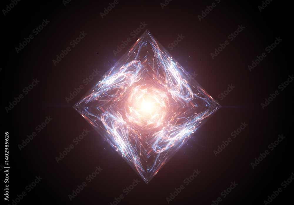 Aufkleber glowing cube core with plasma trails in dark space background