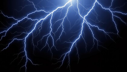 Dramatic lightning bolts strike across dark night sky nature raw power and electric energy