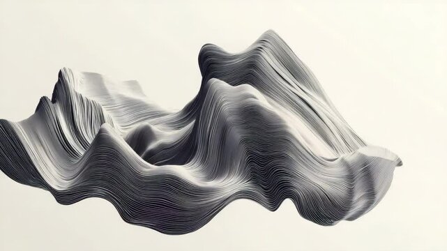 Abstract representation of flowing mountain ranges in monochrome, showcasing smooth curves and textures - Powered by Adobe