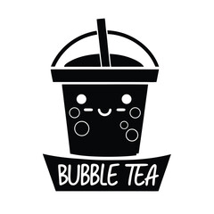 bubble tea logo with kawaii style 