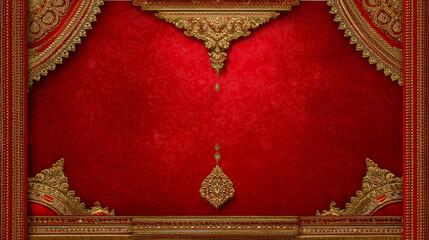 Pastel red backdrop with golden Indian borders and decorative frames