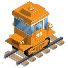Funny locomotive. Isometric. Isolated on white background. Vector illustration. 