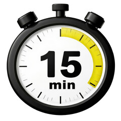 15 Minute Timer Icon, Black & Yellow, Transparent Background.