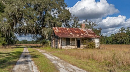Rustic Abandoned Farmhouse in Rural Landscape