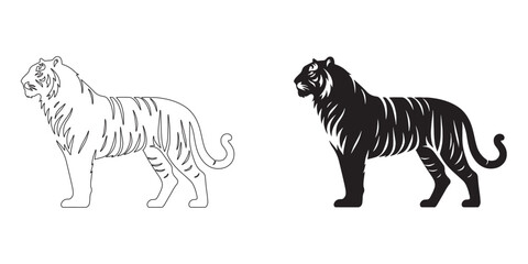 Timeless tiger silhouette with refined vector lines – perfect for nature and digital artwork – tiger icon – tiger illustration – tiger lineart

