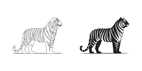 Iconic tiger silhouette with sleek and smooth vector detailing – perfect for wildlife-themed logos and projects – tiger icon – tiger illustration – tiger lineart


