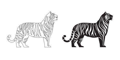 High-quality tiger silhouette designed with detailed vector art – perfect for creative logos – tiger icon – tiger illustration – tiger lineart

