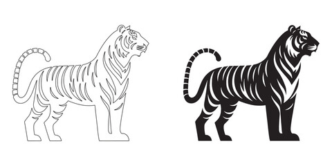 Simple tiger silhouette with smooth vector detailing – perfect for digital art and wildlife branding – tiger icon – tiger illustration – tiger lineart

