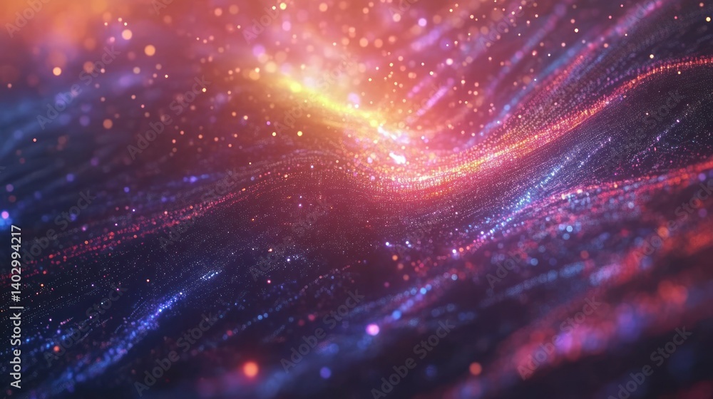 Poster abstract digital art displaying colorful flowing particles and light effects