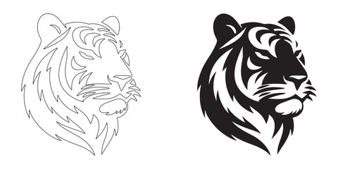 High-resolution tiger silhouette designed with minimalist vector lines – perfect for wildlife and digital art – tiger icon – tiger illustration – tiger lineart

