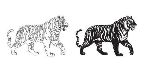 Simple yet powerful tiger silhouette with refined vector detailing – ideal for logos and nature branding – tiger icon – tiger illustration – tiger lineart

