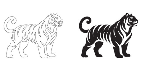 Iconic tiger silhouette designed in sleek vector art – perfect for creative logos and outdoor branding – tiger icon – tiger illustration – tiger lineart

