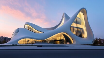 A modern and unique building displaying interesting curved architecture design