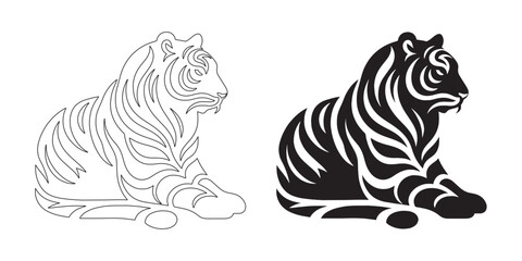 Graceful tiger silhouette with smooth vector lines – perfect for wildlife-themed logos and digital designs – tiger icon – tiger illustration – tiger lineart

