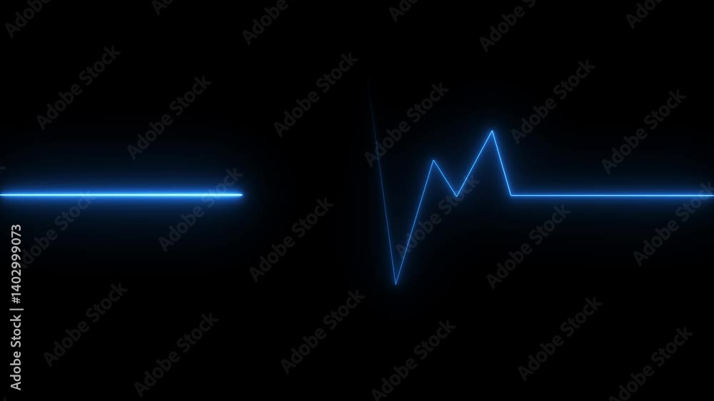 Poster glowing neon blue color heartbeat rate and pulse line with grid, loop motion animate footage. neon h