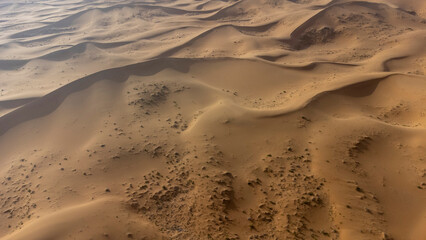 Aerial view of desert sand dunes