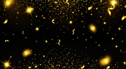 Obraz premium Golden confetti and stars falling over a black background for celebration and festive moments