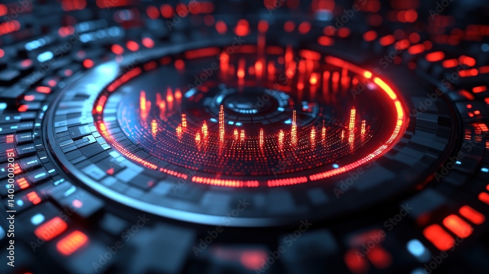 Aufkleber futuristic technology interface with glowing lights and data visualization