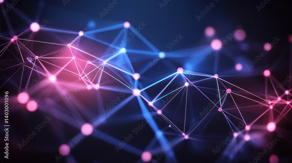 Poster abstract network connection structure with pink and blue nodes for background