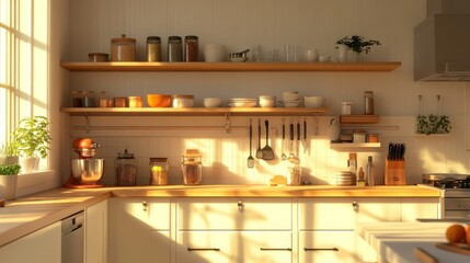 Bright and sunny kitchen showcasing various elements and culinary tools