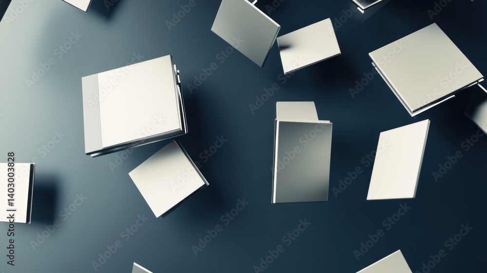 Poster Abstract arrangement of white cubes floating in space, creating a modern and minimalist aesthetic with clean lines
