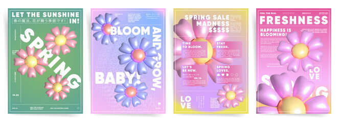 Vibrant 3d flowers spring cover design with bold floral elements and soft pastel gradients for modern seasonal sale and aesthetic branding
