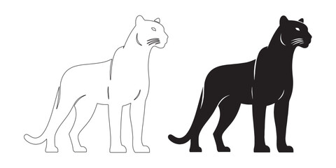 Elegant panther silhouette in minimalist line art – ideal for logos and branding – panther icon – panther illustration – panther lineart

