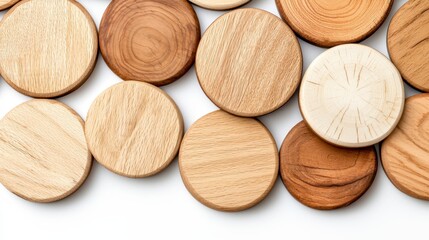 Brown and Beige Wooden Discs on White Background