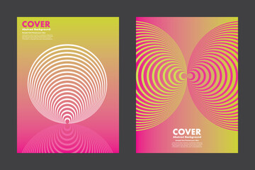Fototapeta premium Vector abstract cover design with vibrant gradient in pink, yellow and hypnotic concentric circles. Eye-catching modern background suitable for poster, prints, digital media 