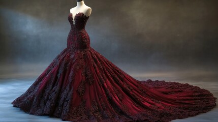 Crimson Lace Mermaid Gown