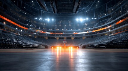 Empty basketball arena, spotlight on court (4)