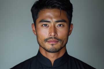 Obraz premium Portrait of a handsome Asian man with a serious, thoughtful expression