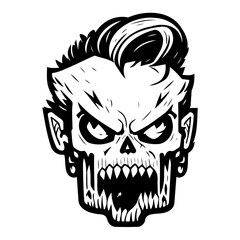 Undead Pompadour: Monochrome Skull with Hairstyle