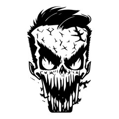 Creepy Zombie Head Outline in Black and White