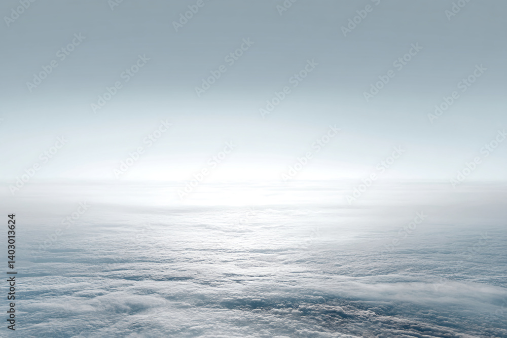 Poster aerial view of a vast expanse of clouds, light gray and white, creating a serene and peaceful atmosp