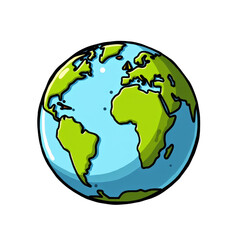 Fototapeta premium Cartoon Earth Globe with Shadow, Green Continents, Transparent Background