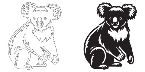 High-quality koala silhouette vector with artistic line detail – minimalist animal illustration – koala icon – koala illustration – koala lineart

