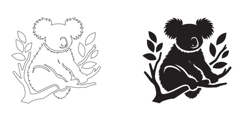 Clean koala silhouette vector with smooth lines – ideal for custom logos and simple graphics – koala icon – koala illustration – koala lineart   © Naseem