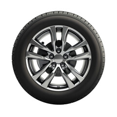 Obraz premium Modern Silver and Black Alloy Car Wheel with Detailed Tread and Sporty Spoke Design