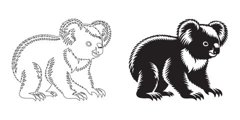 Koala silhouette with professional vector detail – perfect for nature design, wildlife branding – koala icon – koala illustration – koala lineart

