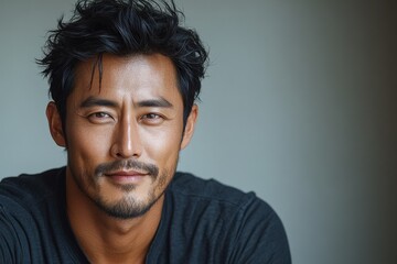 Fototapeta premium Portrait of a handsome man with a confident, slightly smiling expression