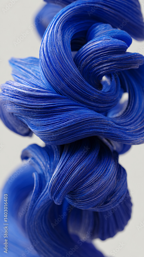Poster Intricate blue fabric swirls, creating a dynamic and textured abstract image, showcasing movement and fluidity, ideal for design or artistic concepts