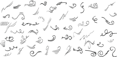 Expression and movement elements. Hand drawn emotion line, effects. Abstract hitting, jumping animation.