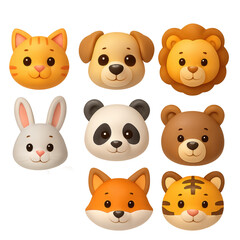 Charming 3d animal icon set: cat, dog, lion, rabbit, panda, bear, fox, tiger